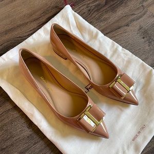 Ferragamo Nude Patent Leather Flats with Bow